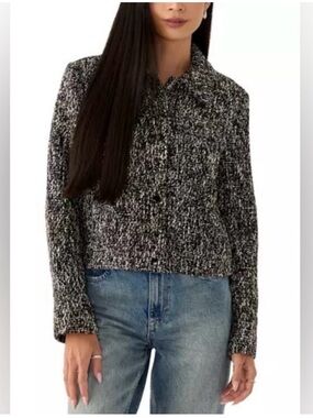 Textured Black & Ivory Cropped Jacket - Women
